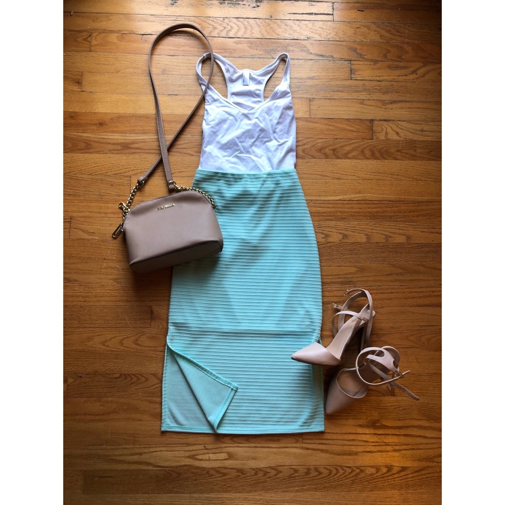 Teal Ribbed Pencil Skirt NEVER WORN